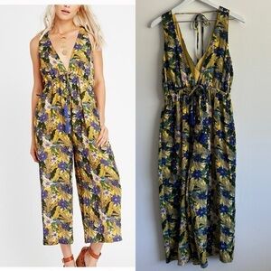 Lost + Wander Isla Floral Print Tie Waist Cropped Wide Leg Jumpsuit size small